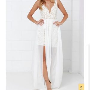 Lulu’s Make Way for Wonderful Off White Lace Maxi Dress